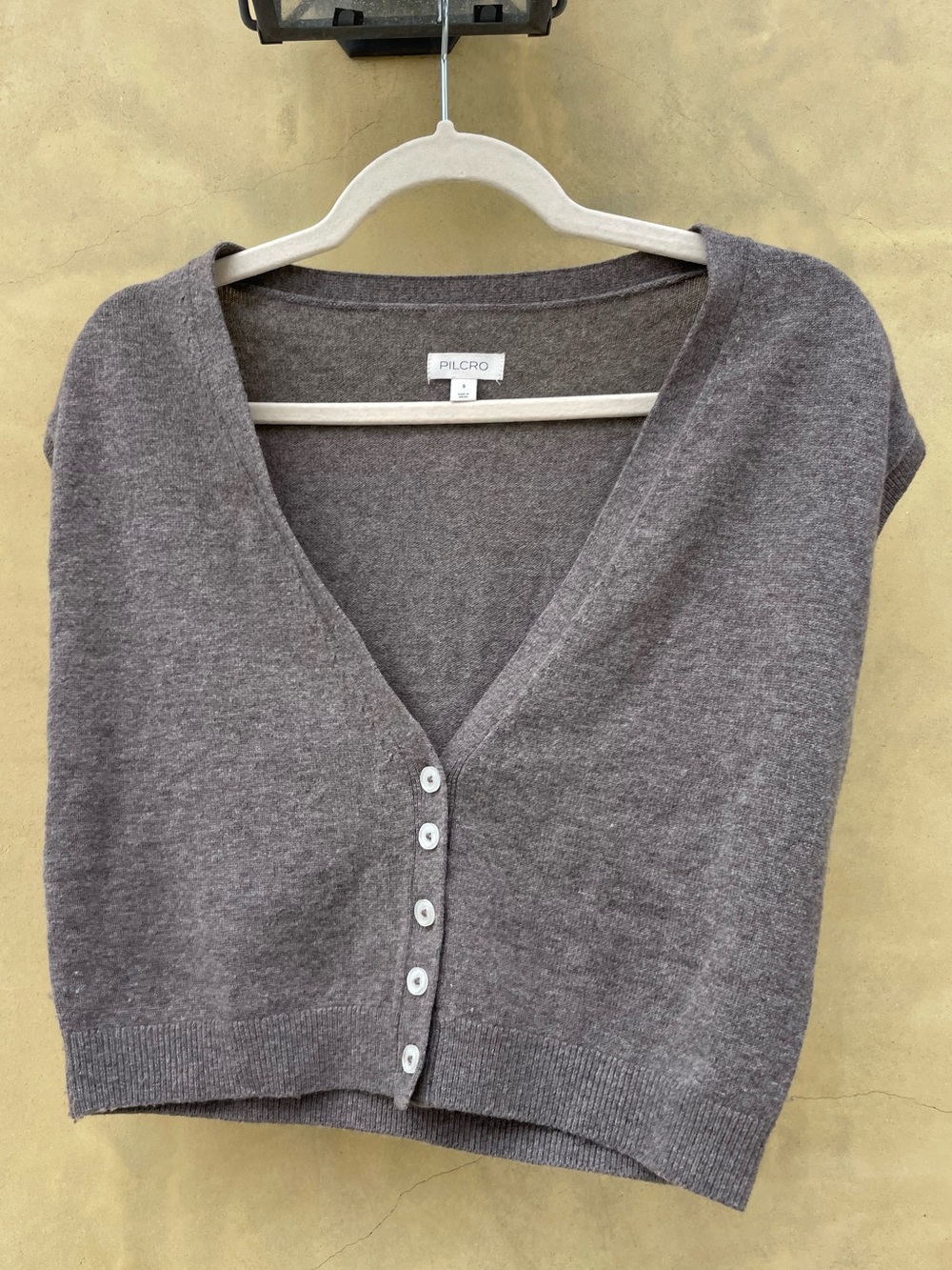 Pilcro Wool and Cashmere Gray-Brown V-Neck Button Front Sweater Vest - Picture 3 of 8